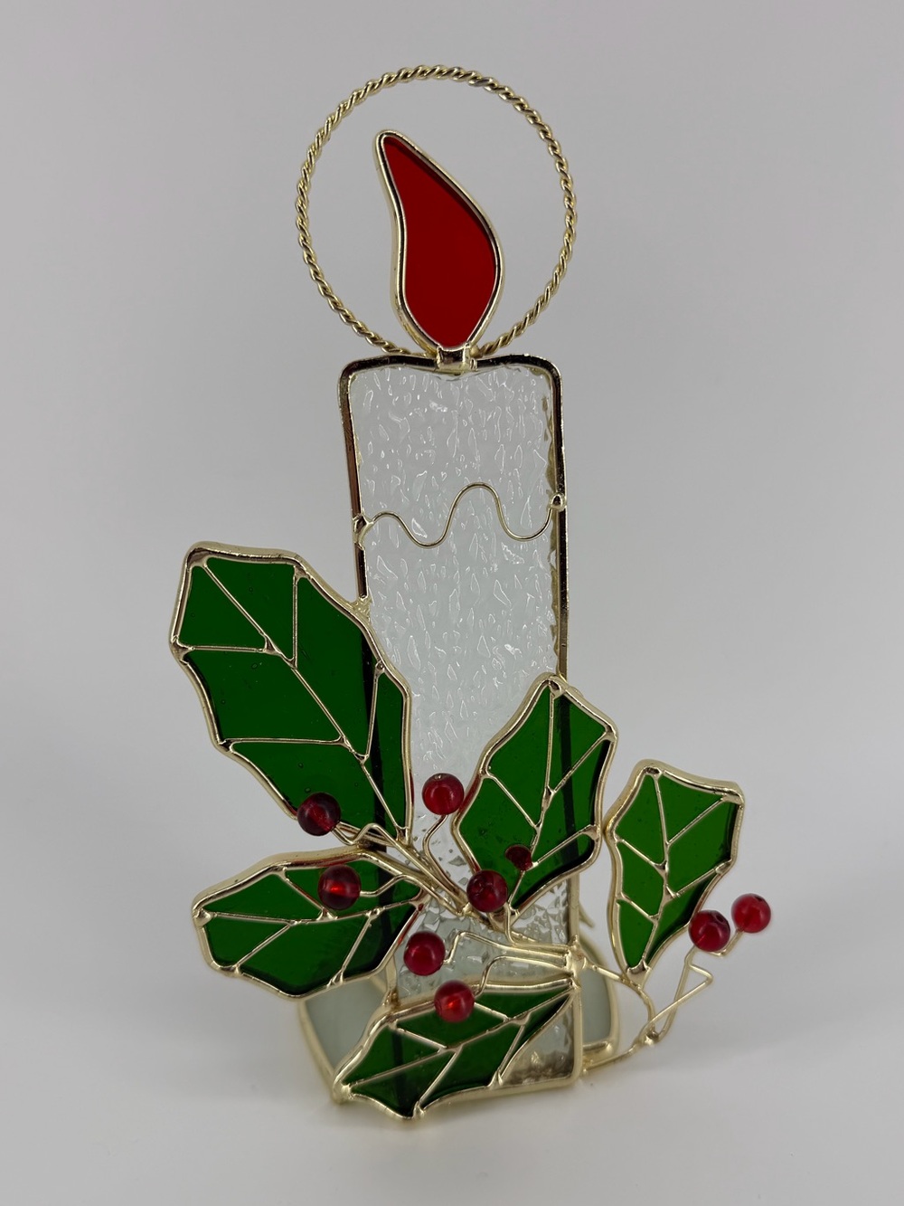 Vintage Stained Glass Candle/Candle Holder 8"